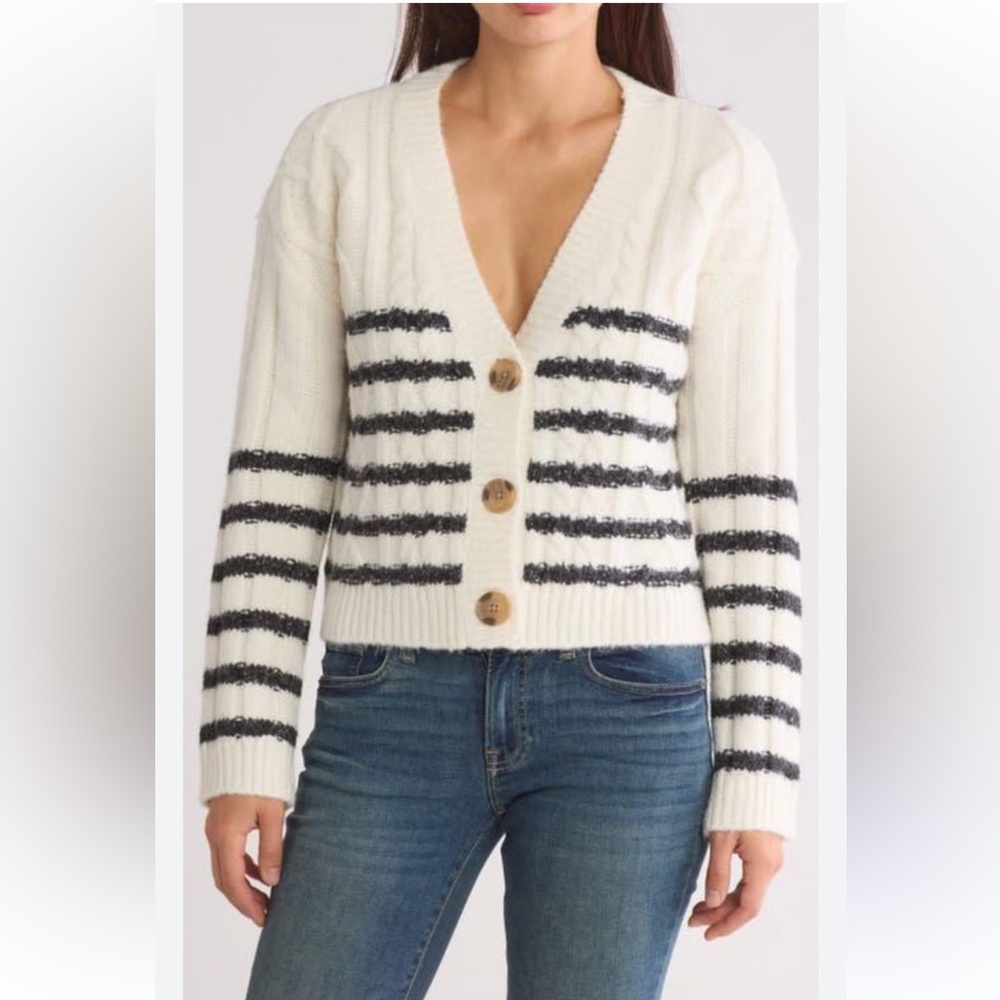 Lucky‎ Brand Striped Cropped Oversized Sweater Cardigan Size XL